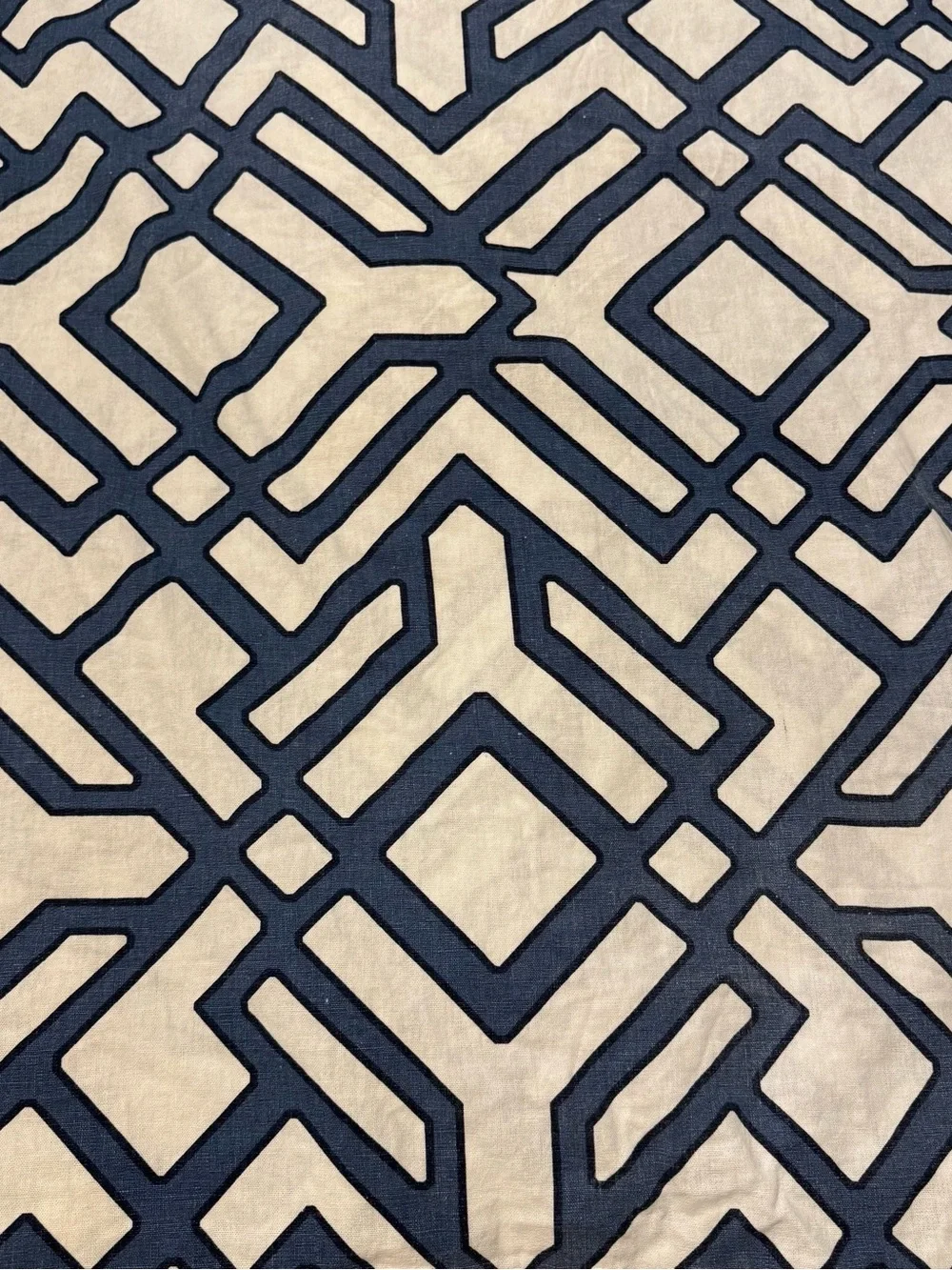 Pottery Barn Duvet Cover Linen Cotton Blend Shelby Geo White Blue Full/Queen